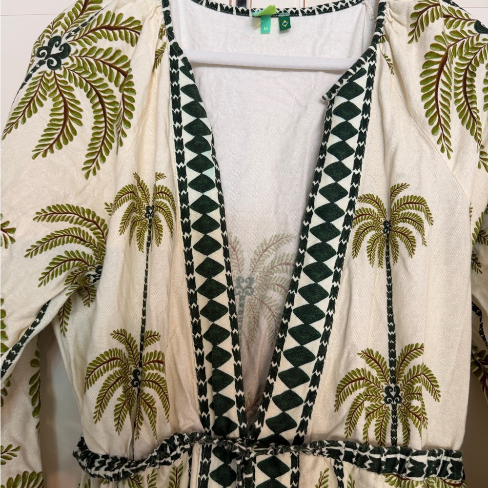 FARM Rio Cream Maxi Dress with Olive Palm Print and Green Trim - Picture 9 of 13